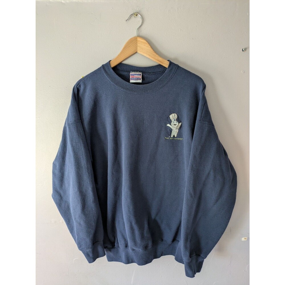 Vintage Pillsbury Doughboy Embroidered Blue Crew Neck Sweatshirt retro Size XL